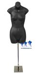 Female 3/4 Form, Black with Tall adjustable Mannequin Stand, 8" Square Base